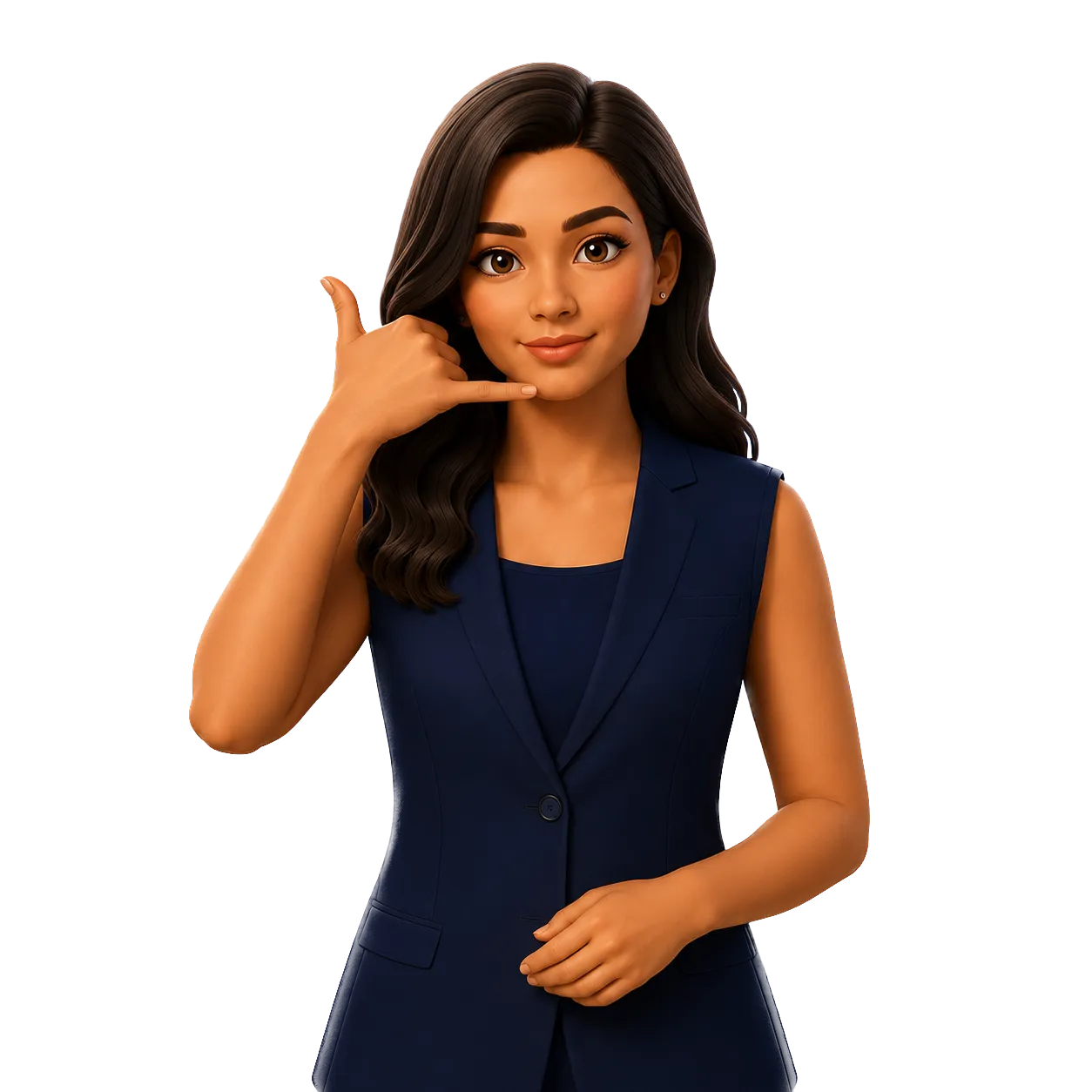 holtzi SIGN avatar — modern sign-language interpreter in a navy vest